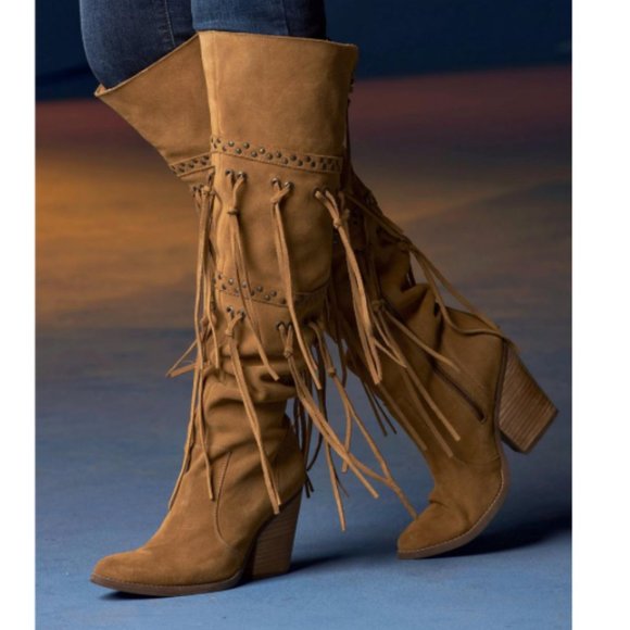 FRINGE SUEDE OVER-THE-KNEE BOOT - Picture 1 of 5